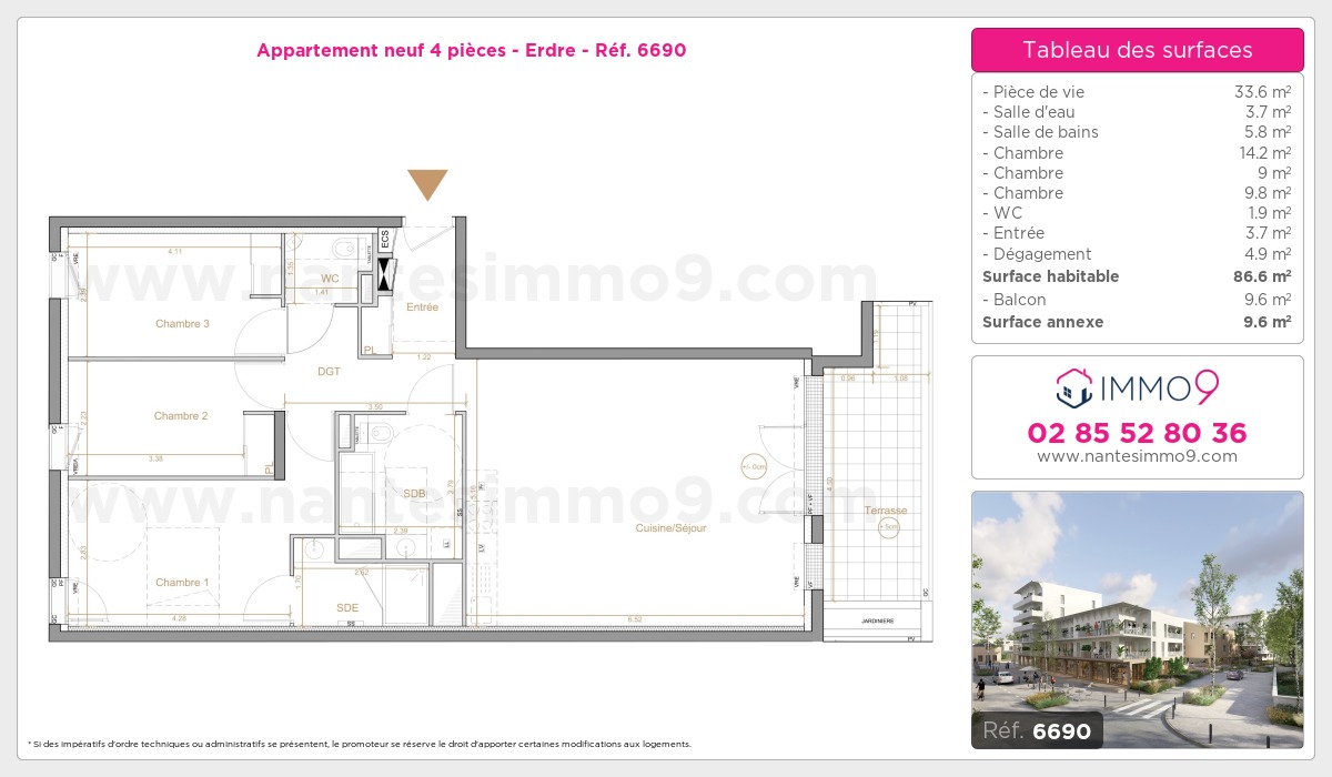 Plan et surfaces, Programme neuf Nantes : Erdre Référence n° 6690