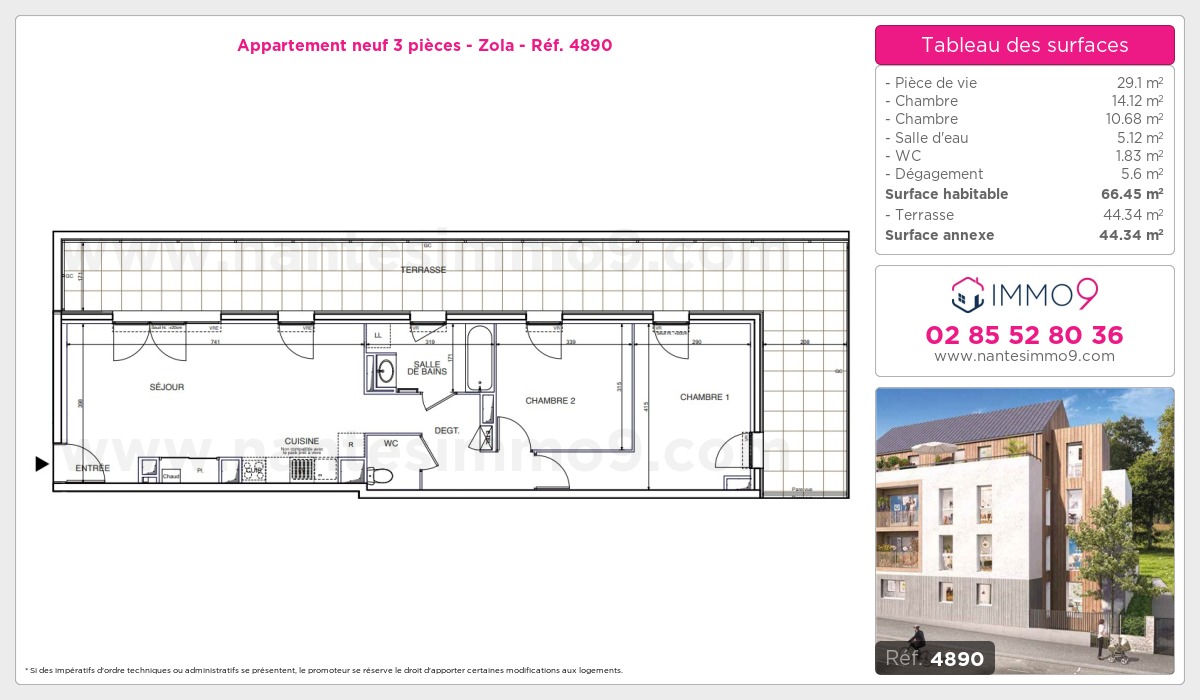 Plan et surfaces, Programme neuf Nantes : Zola Référence n° 4890