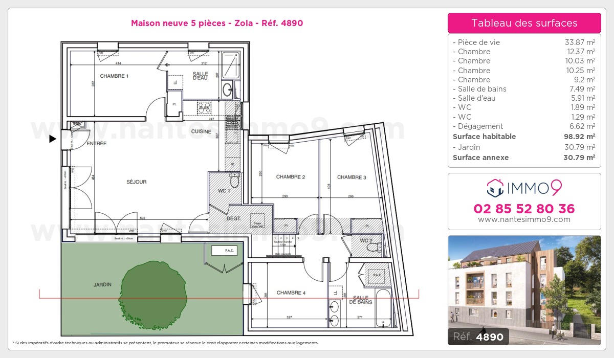 Plan et surfaces, Programme neuf Nantes : Zola Référence n° 4890
