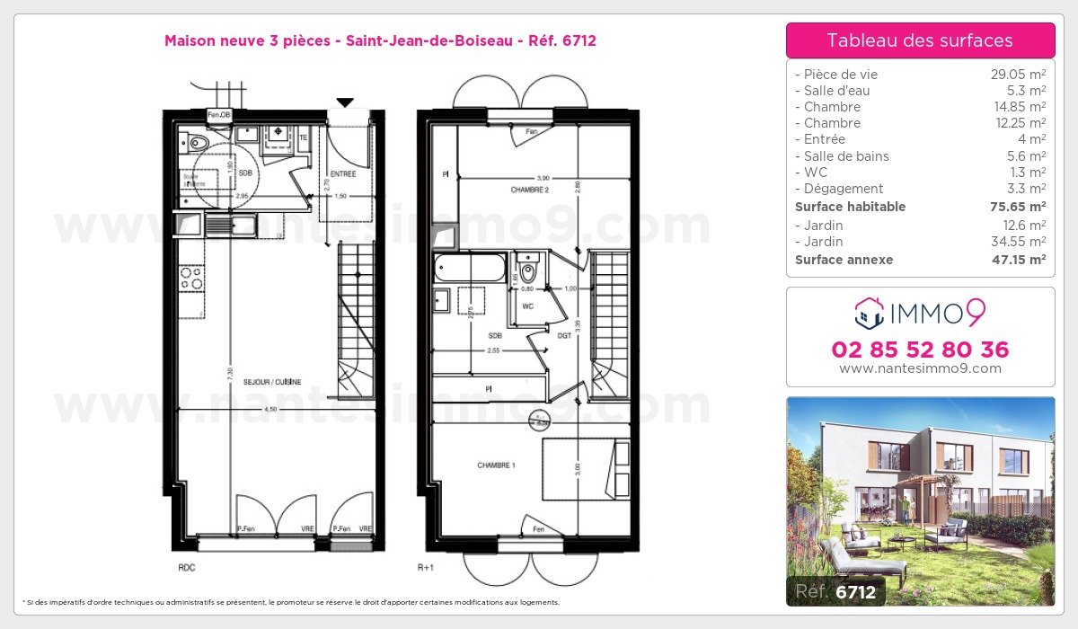 Plan et surfaces, Programme neuf Saint-Jean-de-Boiseau Référence n° 6712
