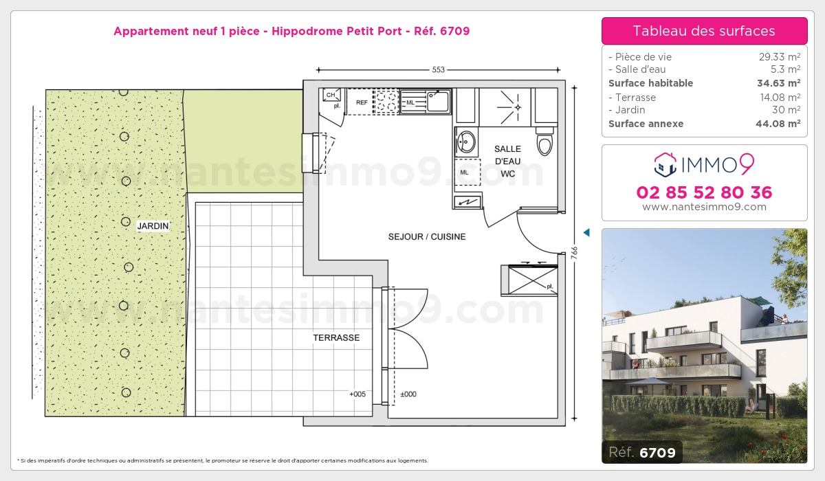 Plan et surfaces, Programme neuf Nantes : Hippodrome Petit Port Référence n° 6709