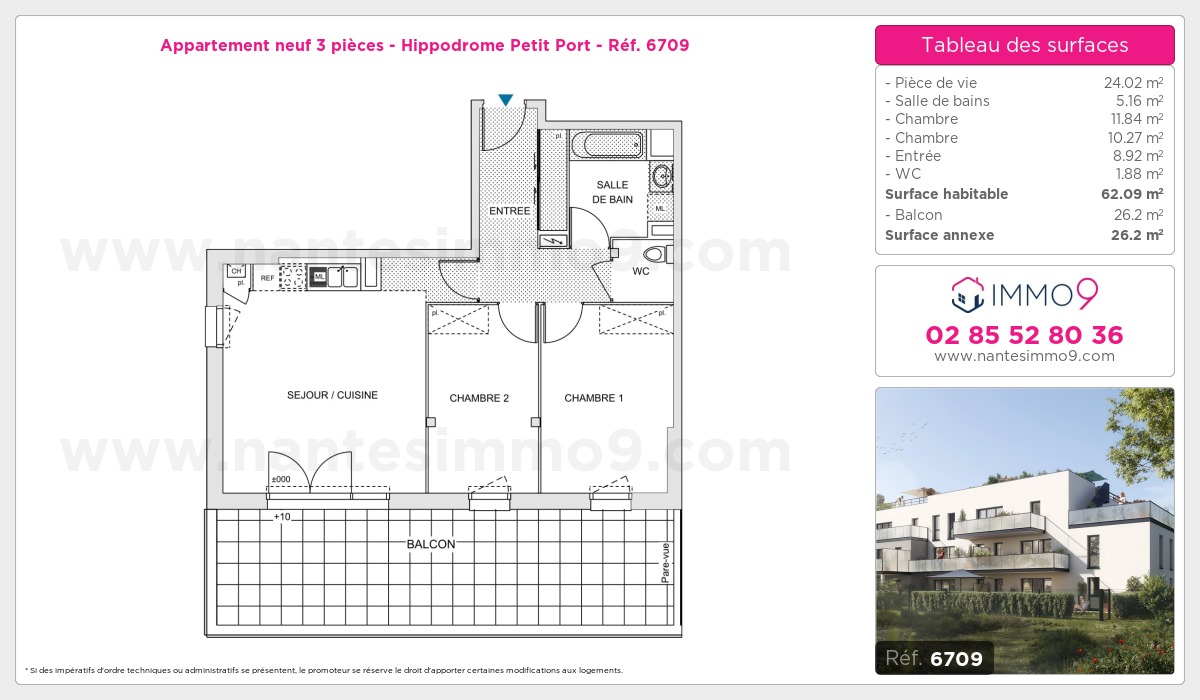 Plan et surfaces, Programme neuf Nantes : Hippodrome Petit Port Référence n° 6709