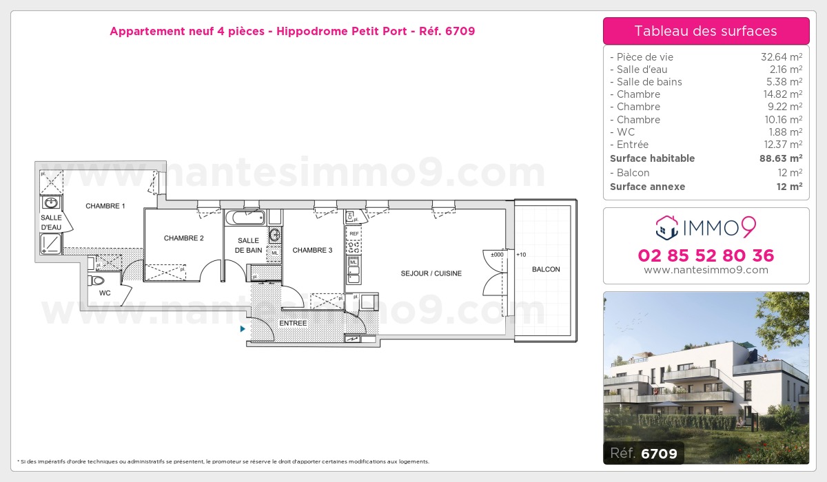 Plan et surfaces, Programme neuf Nantes : Hippodrome Petit Port Référence n° 6709