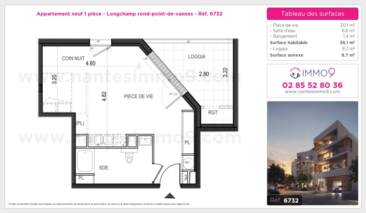 Plan et surfaces, Programme neuf Nantes : Longchamp rond-point-de-vannes Référence n° 6732