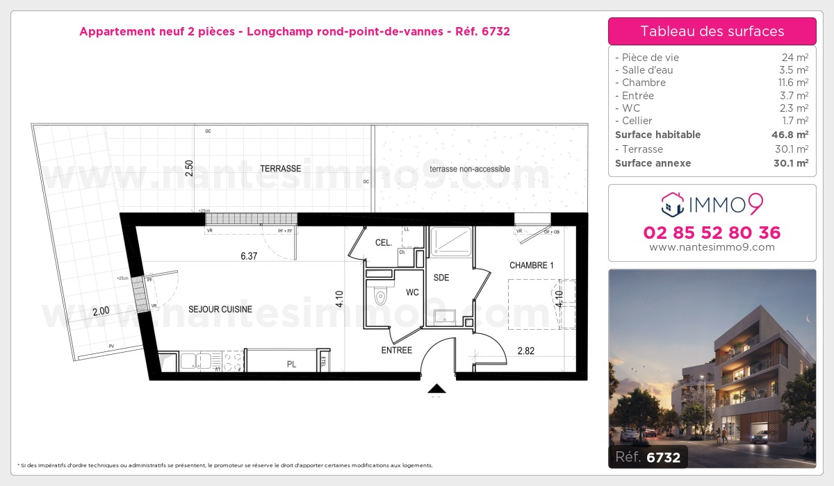 Plan et surfaces, Programme neuf Nantes : Longchamp rond-point-de-vannes Référence n° 6732