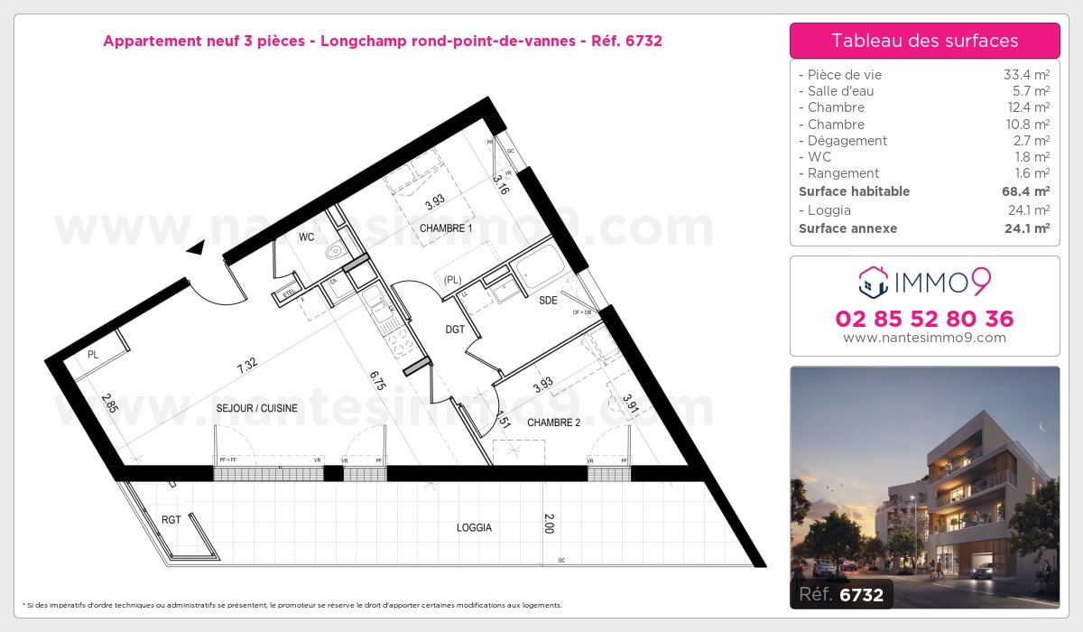 Plan et surfaces, Programme neuf Nantes : Longchamp rond-point-de-vannes Référence n° 6732