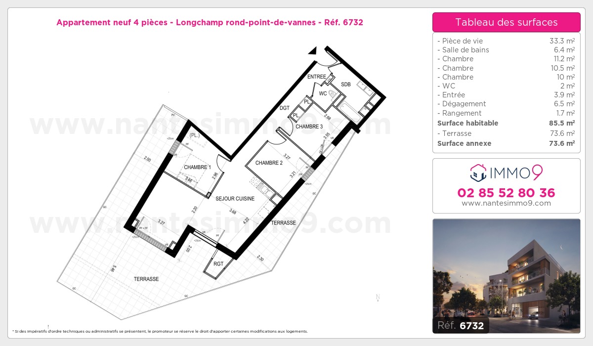 Plan et surfaces, Programme neuf Nantes : Longchamp rond-point-de-vannes Référence n° 6732