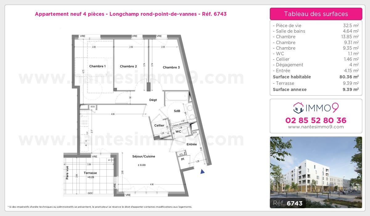 Plan et surfaces, Programme neuf Nantes : Longchamp rond-point-de-vannes Référence n° 6743