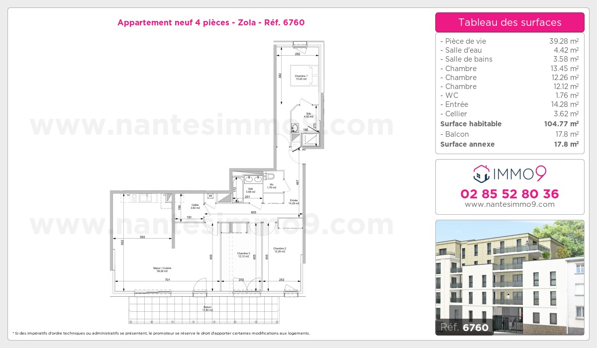 Plan et surfaces, Programme neuf Nantes : Zola Référence n° 6760