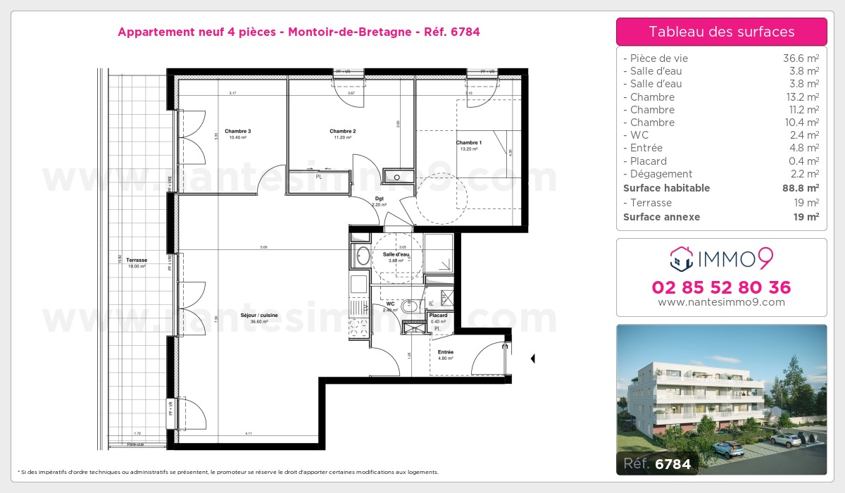 Plan et surfaces, Programme neuf Montoir-de-Bretagne Référence n° 6784