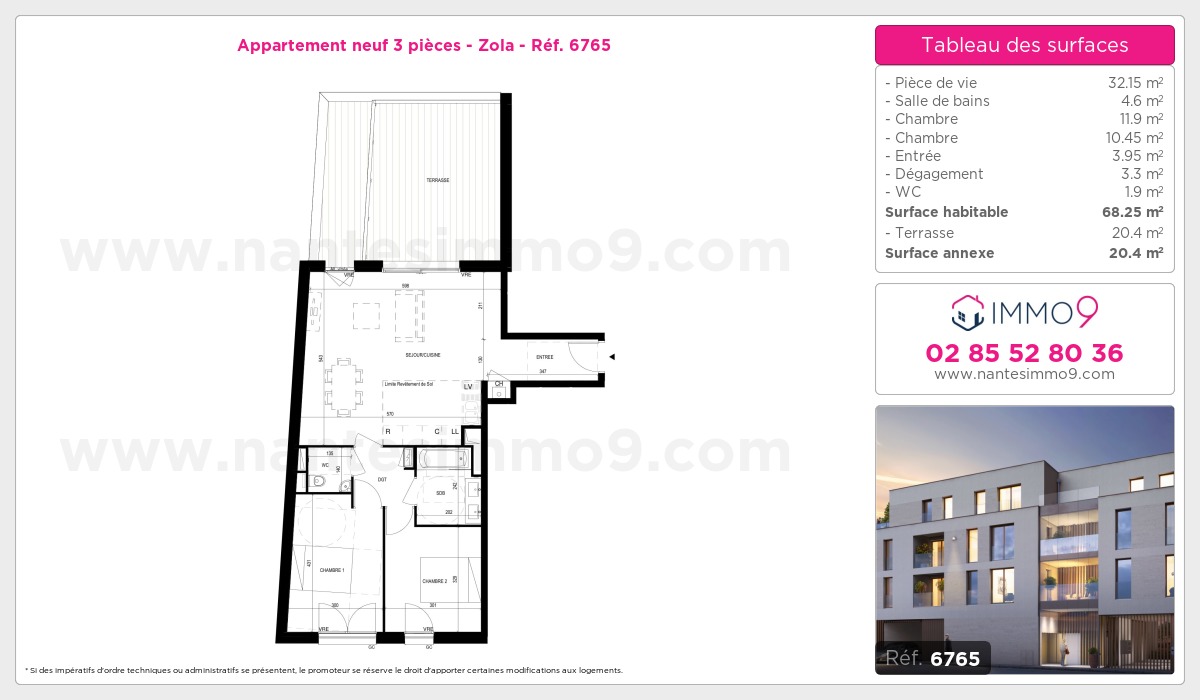 Plan et surfaces, Programme neuf Nantes : Zola Référence n° 6765