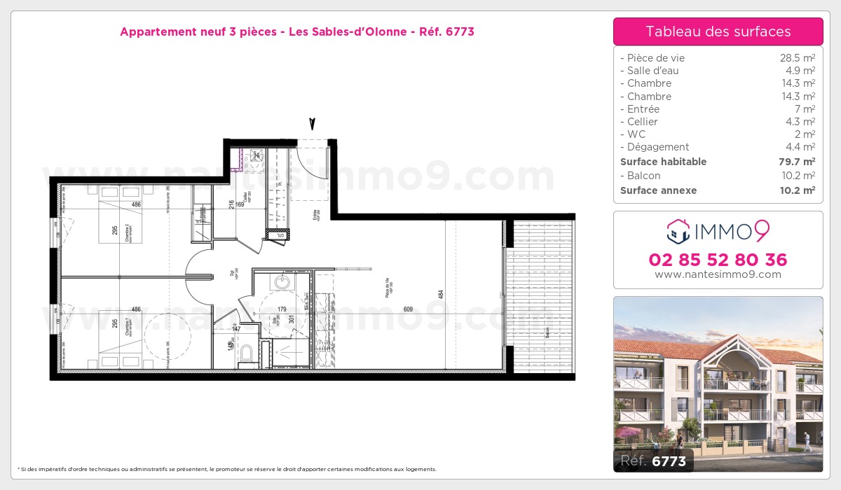 Plan et surfaces, Programme neuf Sables-d'Olonne Référence n° 6773
