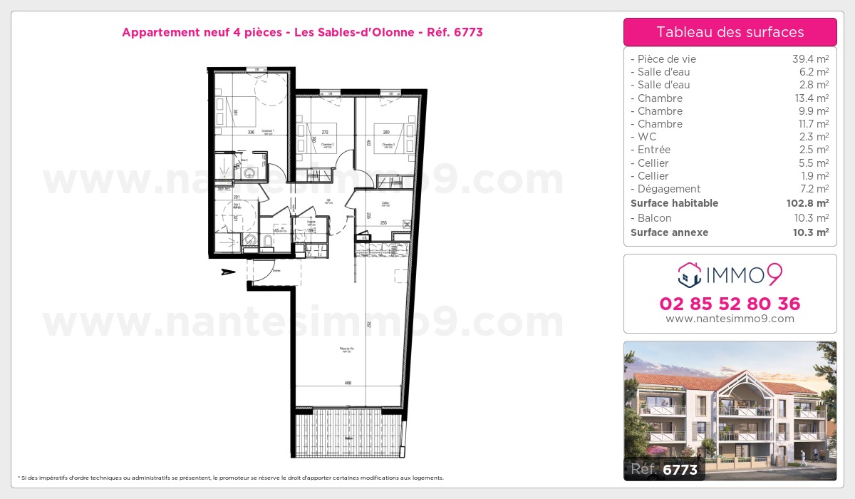 Plan et surfaces, Programme neuf Sables-d'Olonne Référence n° 6773