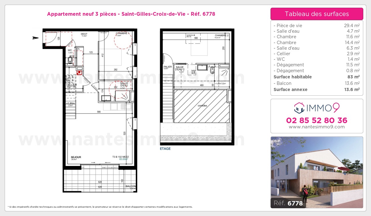 Plan et surfaces, Programme neuf Saint-Gilles-Croix-de-Vie Référence n° 6778