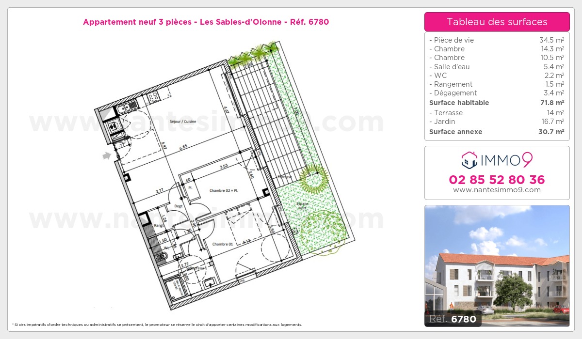 Plan et surfaces, Programme neuf Sables-d'Olonne Référence n° 6780