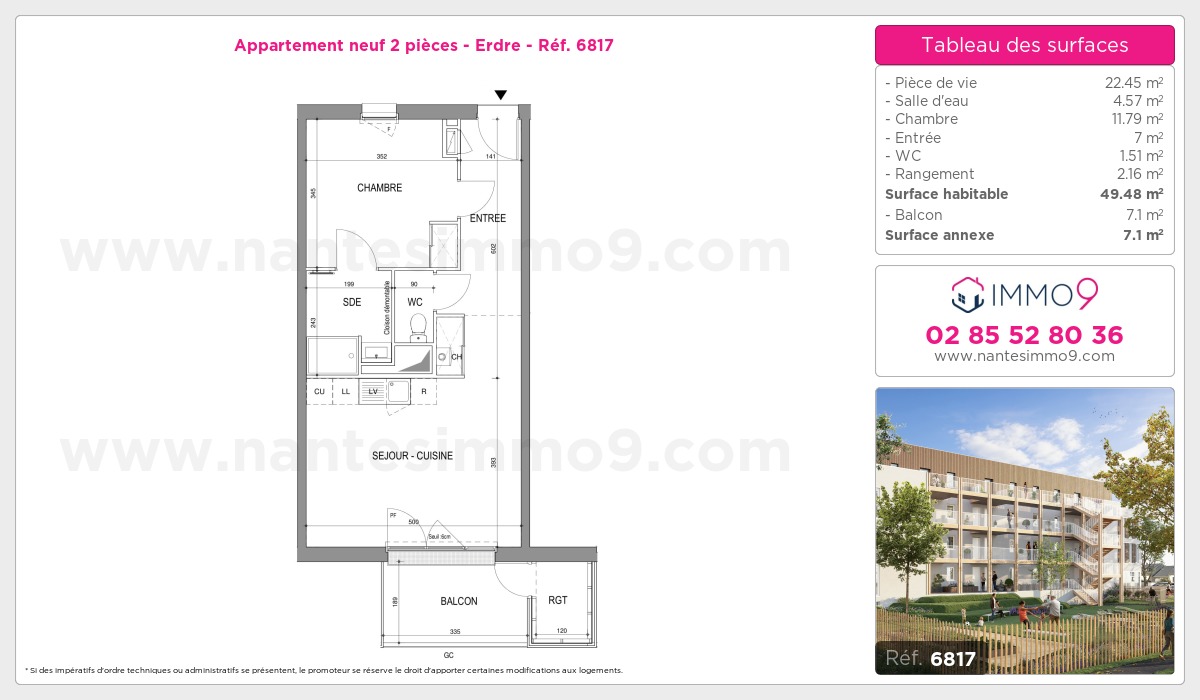 Plan et surfaces, Programme neuf Nantes : Erdre Référence n° 6817