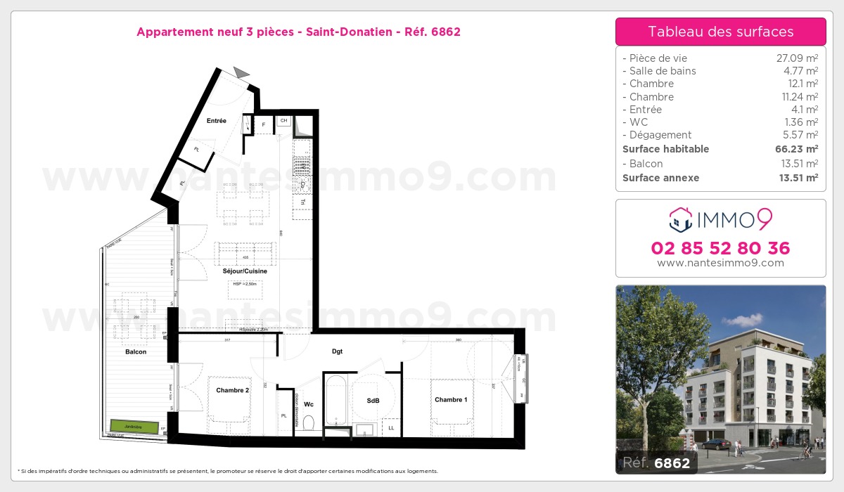 Plan et surfaces, Programme neuf Nantes : Saint-Donatien Référence n° 6862