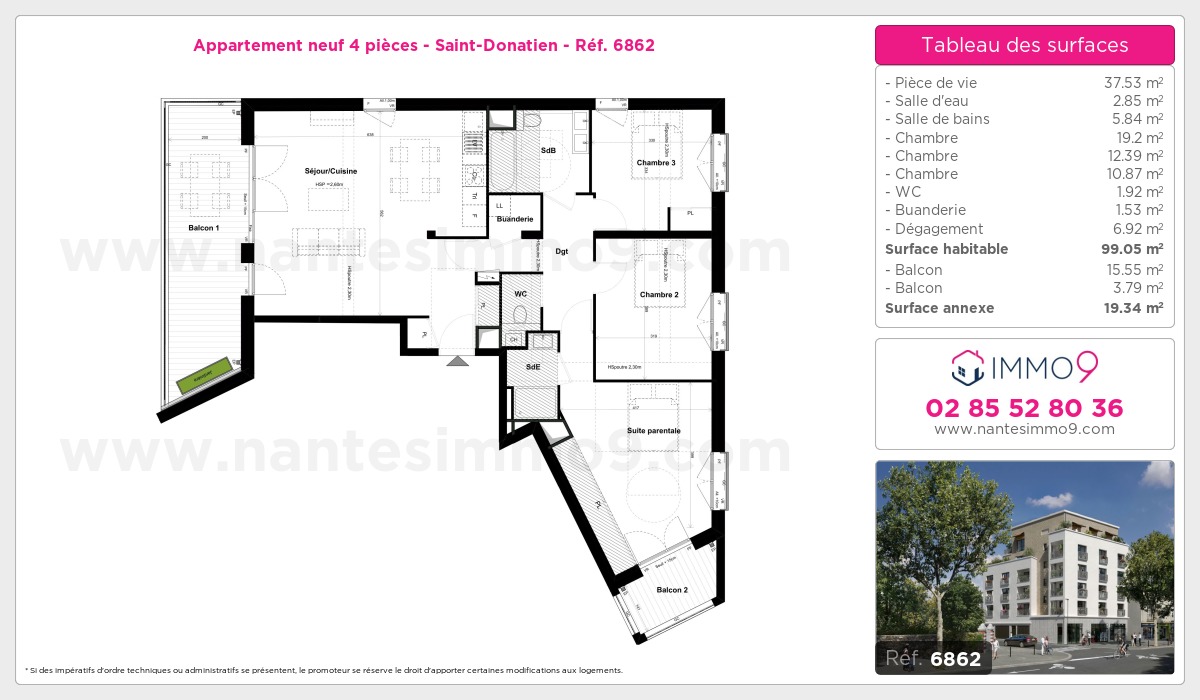 Plan et surfaces, Programme neuf Nantes : Saint-Donatien Référence n° 6862