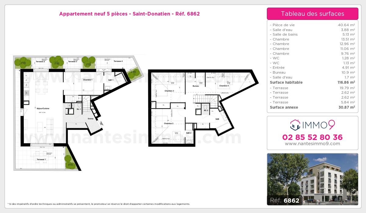 Plan et surfaces, Programme neuf Nantes : Saint-Donatien Référence n° 6862
