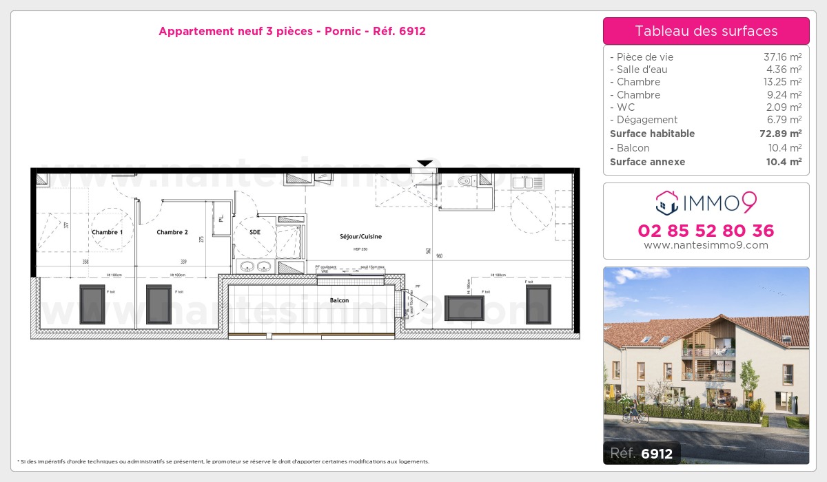 Plan et surfaces, Programme neuf Pornic Référence n° 6912