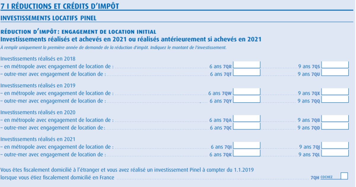  Déclaration impôt Pinel – Capture d’écran du formulaire 2042 RICI