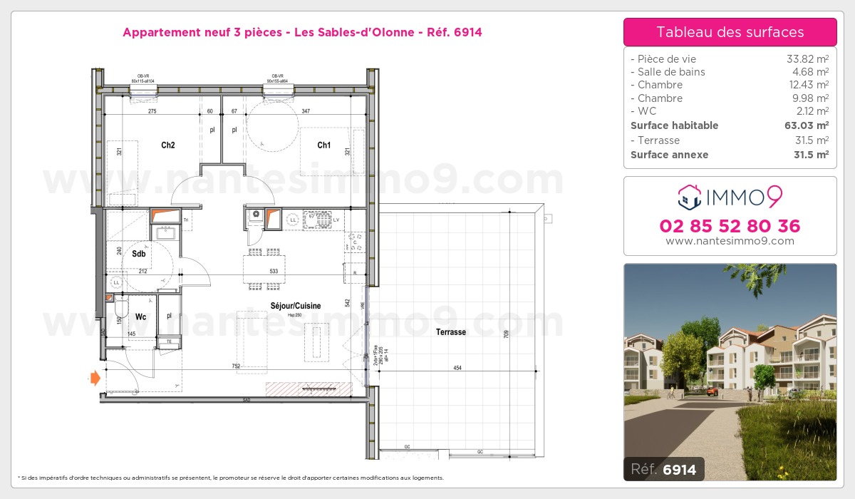 Plan et surfaces, Programme neuf Sables-d'Olonne Référence n° 6914
