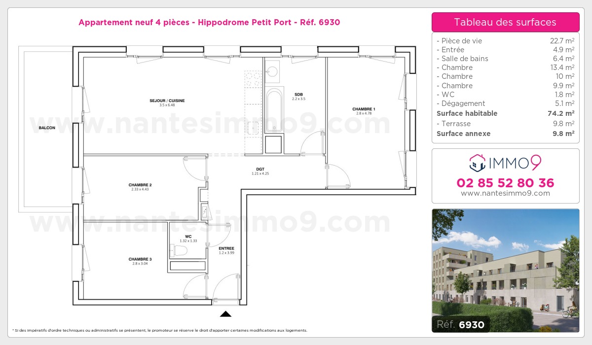 Plan et surfaces, Programme neuf Nantes : Hippodrome Petit Port Référence n° 6930