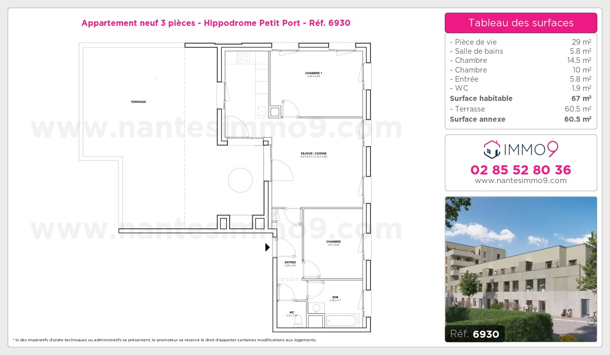 Plan et surfaces, Programme neuf Nantes : Hippodrome Petit Port Référence n° 6930