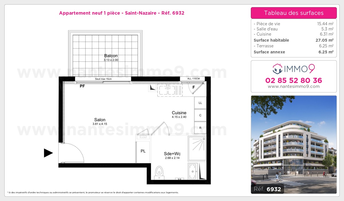 Plan et surfaces, Programme neuf Saint-Nazaire Référence n° 6932