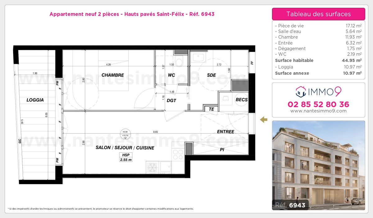 Plan et surfaces, Programme neuf Nantes : Hauts pavés Saint-Félix Référence n° 6943