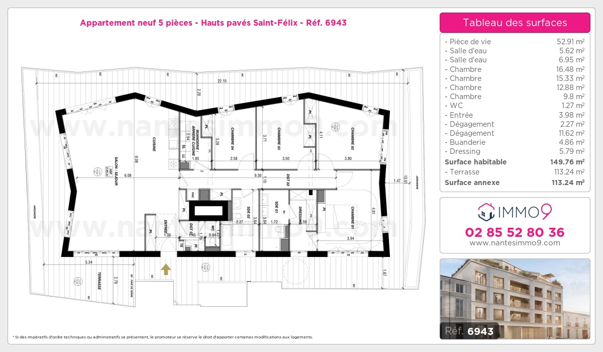 Plan et surfaces, Programme neuf Nantes : Hauts pavés Saint-Félix Référence n° 6943