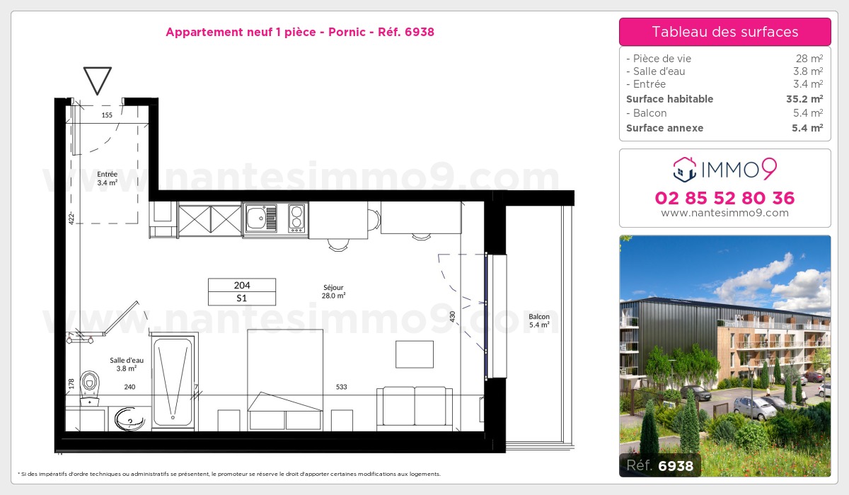 Plan et surfaces, Programme neuf Pornic Référence n° 6938