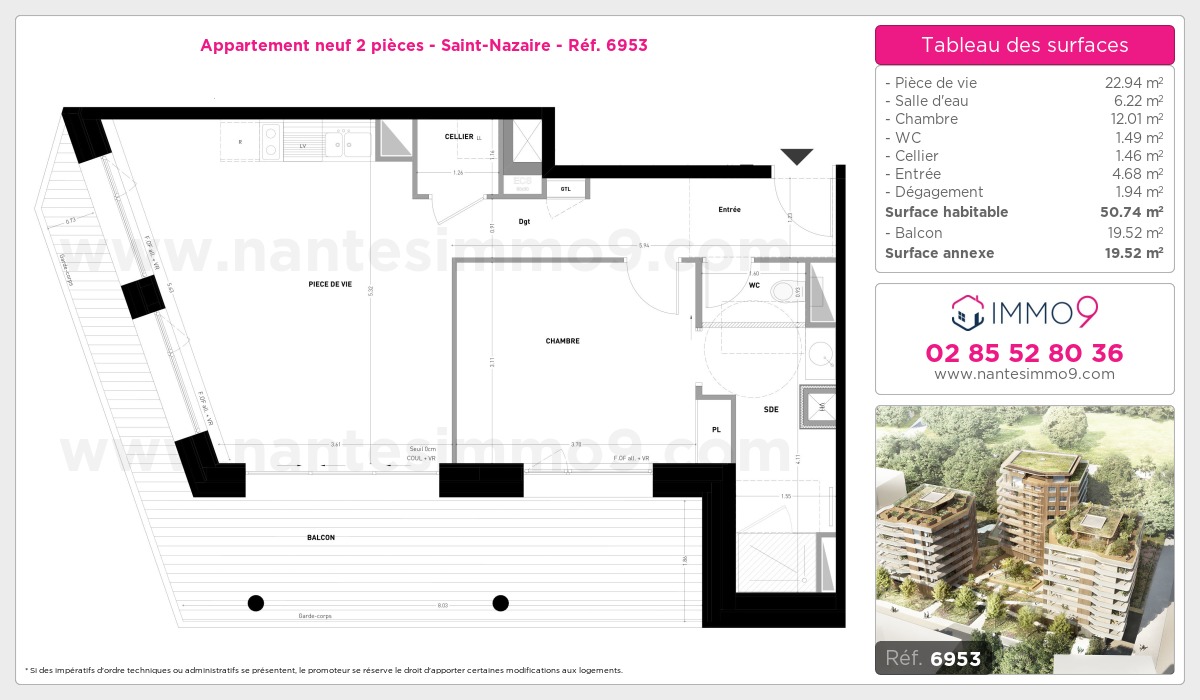 Plan et surfaces, Programme neuf Saint-Nazaire Référence n° 6953