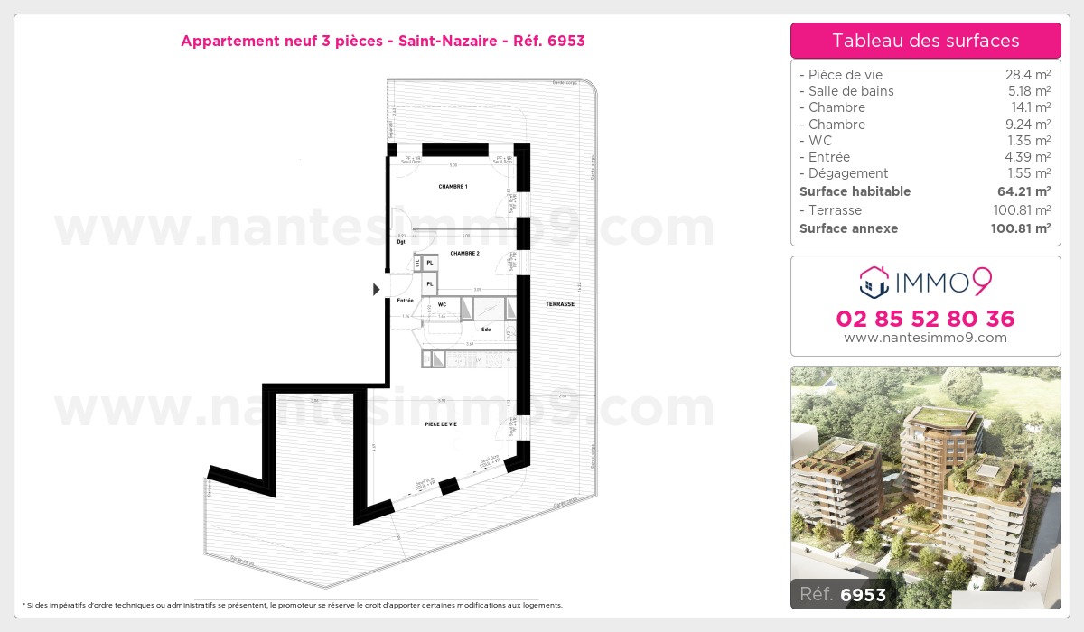 Plan et surfaces, Programme neuf Saint-Nazaire Référence n° 6953