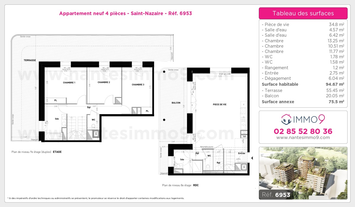 Plan et surfaces, Programme neuf Saint-Nazaire Référence n° 6953