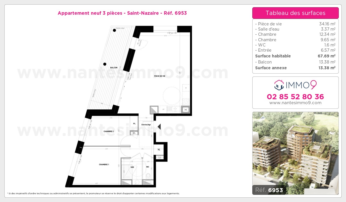 Plan et surfaces, Programme neuf Saint-Nazaire Référence n° 6953