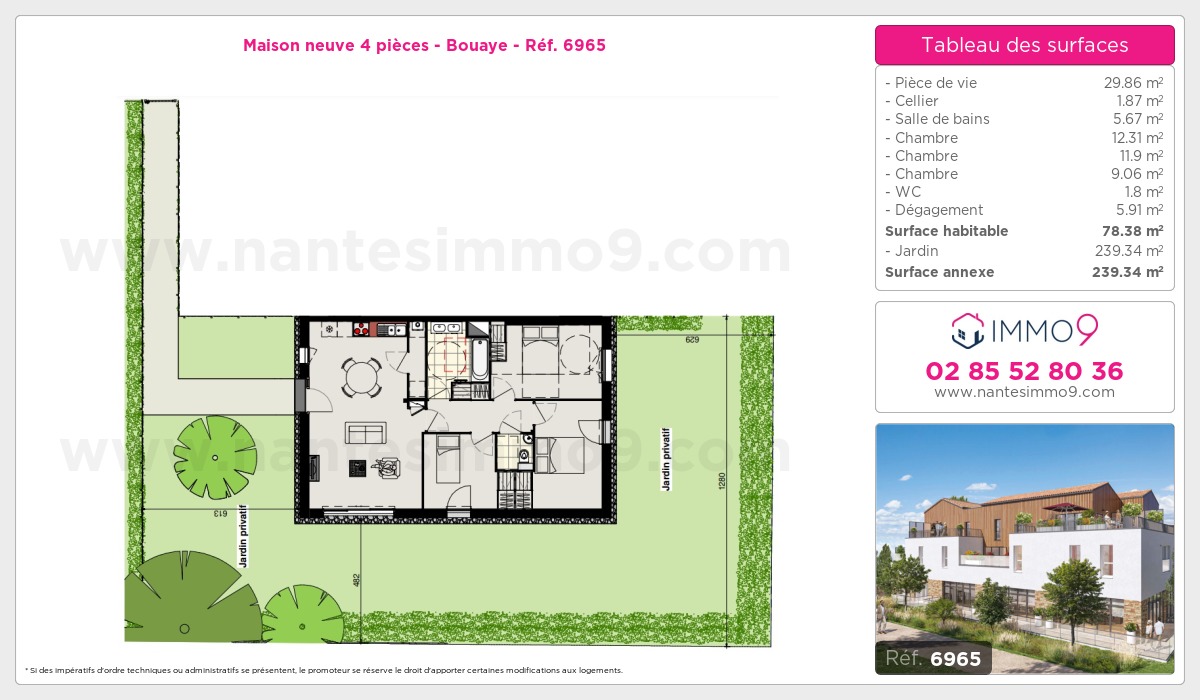 Plan et surfaces, Programme neuf Bouaye Référence n° 6965