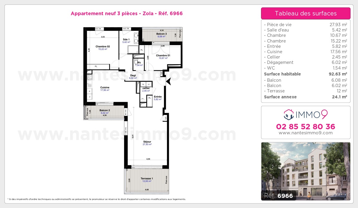 Plan et surfaces, Programme neuf Nantes : Zola Référence n° 6966