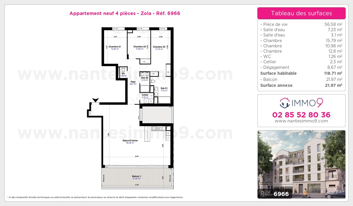 Plan et surfaces, Programme neuf Nantes : Zola Référence n° 6966