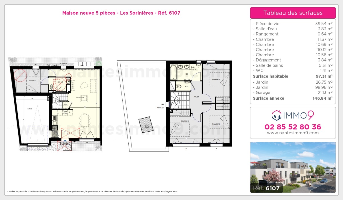Plan et surfaces, Programme neuf Sorinières Référence n° 6107