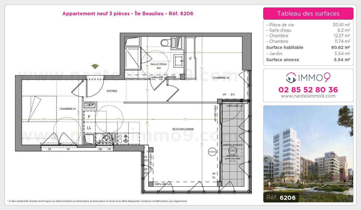 Plan et surfaces, Programme neuf Nantes : Île Beaulieu Référence n° 6206