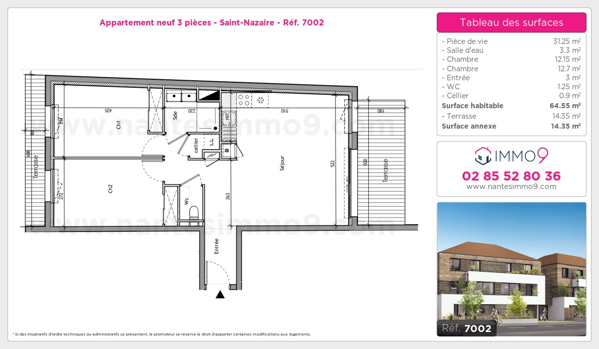 Plan et surfaces, Programme neuf Saint-Nazaire Référence n° 7002