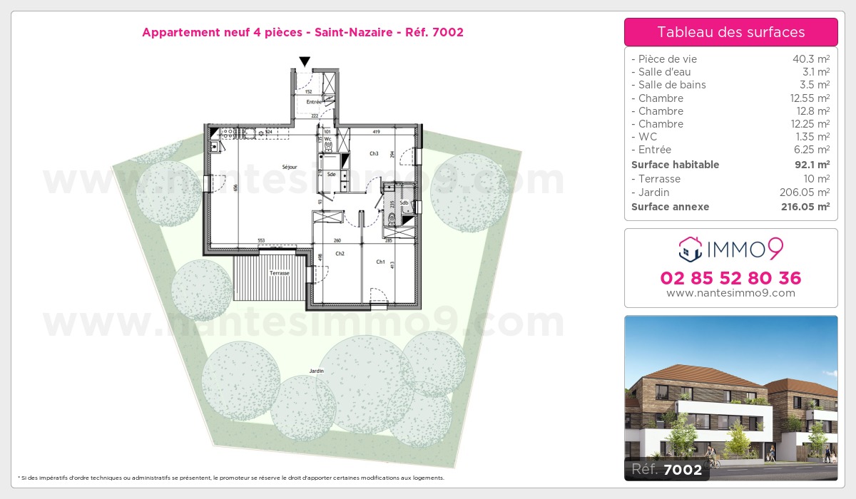 Plan et surfaces, Programme neuf Saint-Nazaire Référence n° 7002