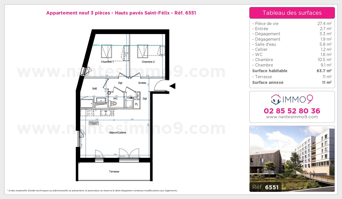 Plan et surfaces, Programme neuf Nantes : Hauts pavés Saint-Félix Référence n° 6551