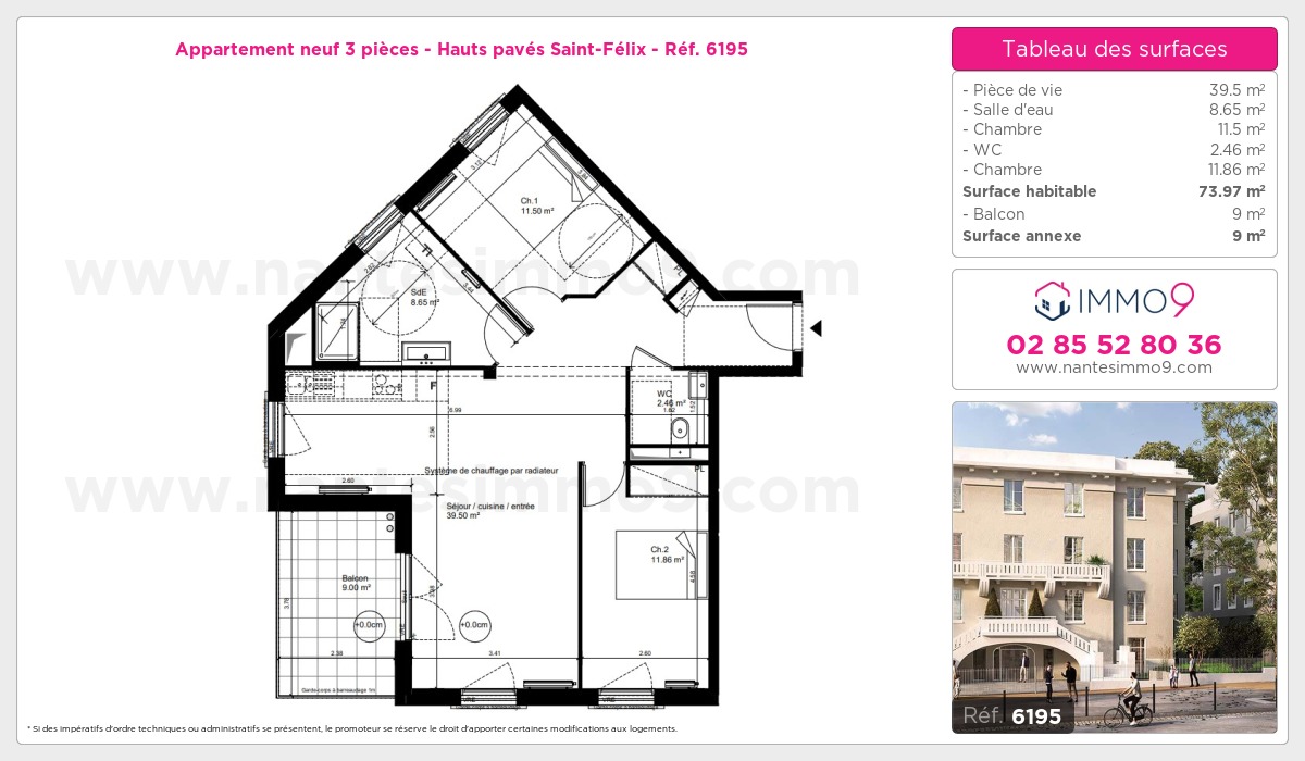 Plan et surfaces, Programme neuf Nantes : Hauts pavés Saint-Félix Référence n° 6195