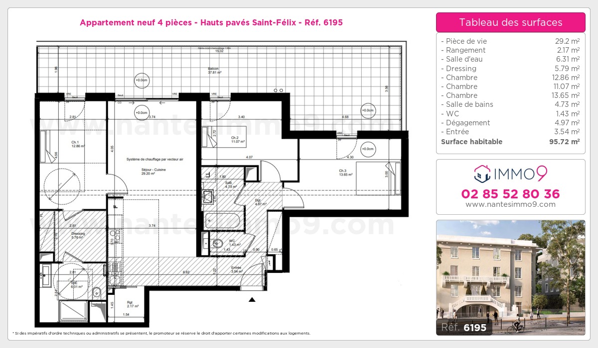 Plan et surfaces, Programme neuf Nantes : Hauts pavés Saint-Félix Référence n° 6195