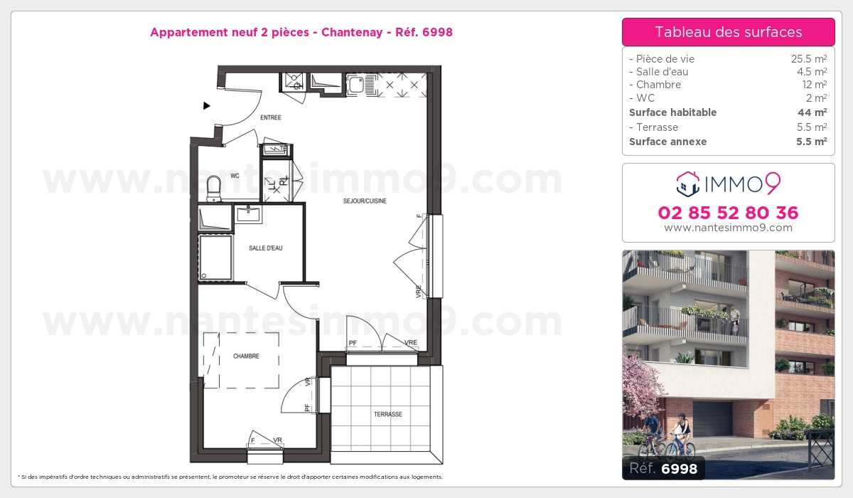 Plan et surfaces, Programme neuf Nantes : Chantenay Référence n° 6998
