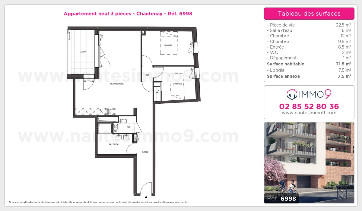 Plan et surfaces, Programme neuf Nantes : Chantenay Référence n° 6998