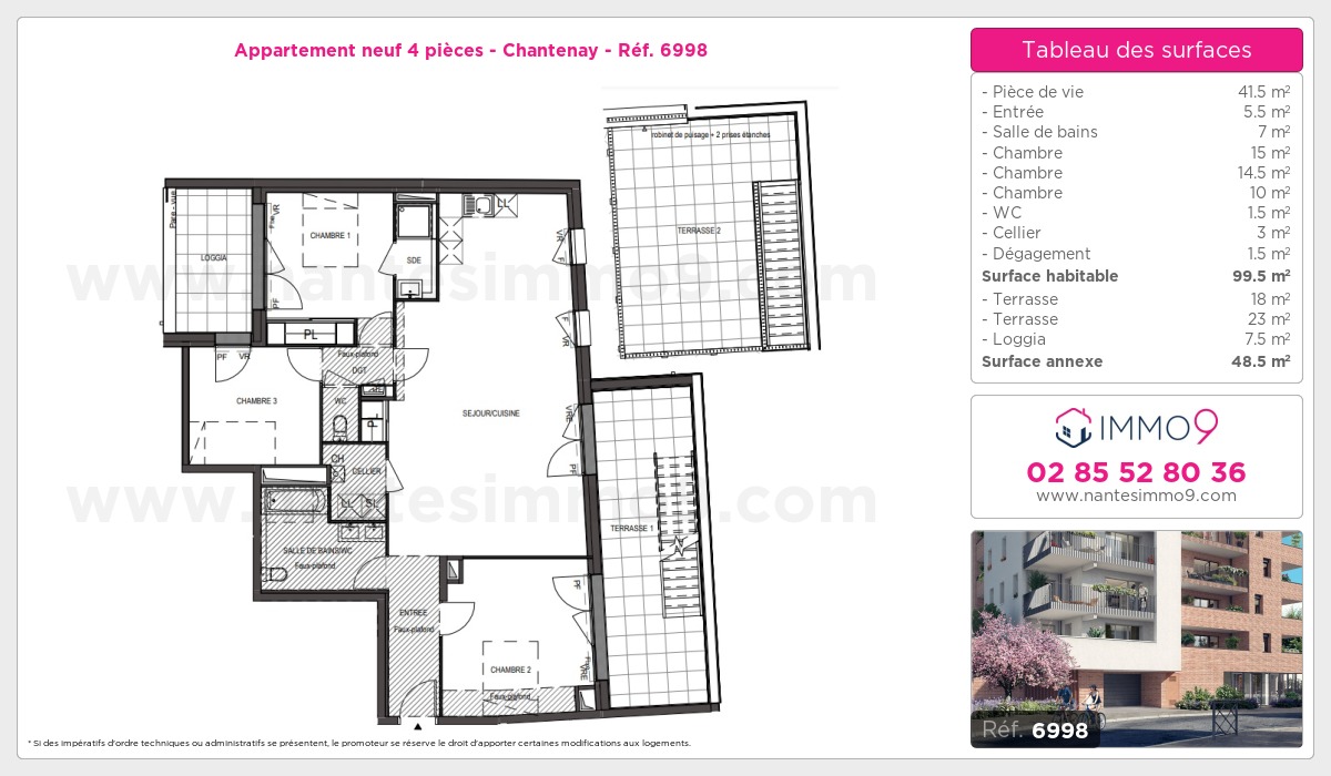 Plan et surfaces, Programme neuf Nantes : Chantenay Référence n° 6998