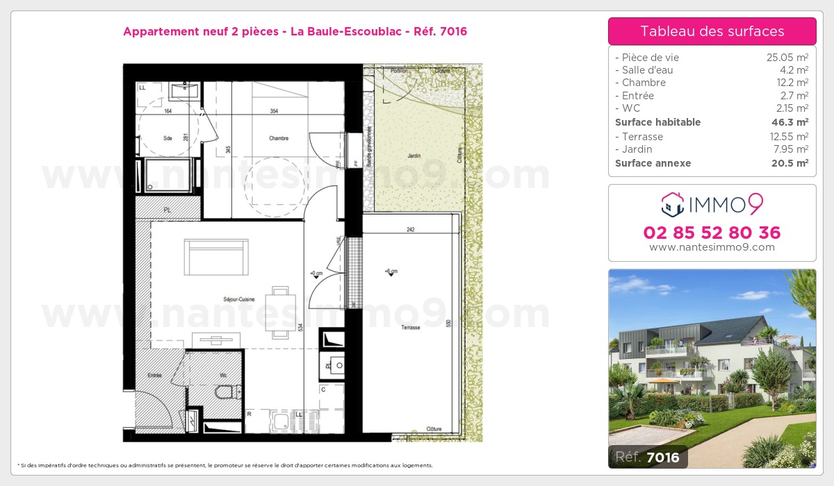 Plan et surfaces, Programme neuf Baule-Escoublac Référence n° 7016
